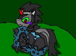 Size: 370x271 | Tagged: safe, artist:ichimeinu, king sombra, queen chrysalis, changeling, changeling queen, pony, unicorn, g4, colt, couple, female, filly, male, ship:chrysombra, shipping, sleeping, straight