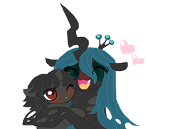 Size: 844x616 | Tagged: safe, artist:loveponies89, king sombra, queen chrysalis, changeling, changeling queen, nymph, pony, unicorn, g4, chibi, colt, female, heart, male, ship:chrysombra, shipping, straight