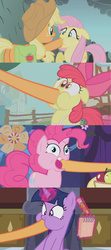 Size: 1280x2876 | Tagged: safe, edit, edited screencap, screencap, apple bloom, applejack, fluttershy, pinkie pie, twilight sparkle, pony, unicorn, a canterlot wedding, call of the cutie, dragonshy, friendship is magic, g4, collage, compilation, floppy ears, hoof in mouth, hoofjack, unicorn twilight