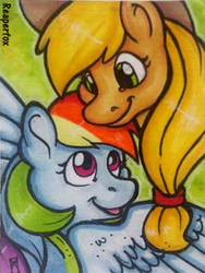 Size: 303x402 | Tagged: safe, artist:reaperfox, applejack, rainbow dash, g4, female, lesbian, ship:appledash, shipping