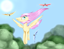 Size: 2700x2100 | Tagged: safe, artist:lairai, fluttershy, bird, g4, female, flying, solo