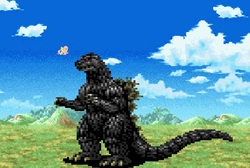 Size: 910x610 | Tagged: safe, artist:dragonepic94, fluttershy, kaiju, g4, crossover, godzilla, godzilla (series), godzillashy, pixelated, sprite