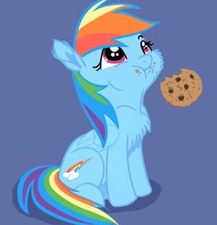 Size: 822x851 | Tagged: safe, artist:bri-sta, artist:glittering-pony, artist:longren, edit, rainbow dash, g4, :t, chest fluff, cookie, cute, dashabetes, eating, female, filly, filly rainbow dash, fluffy, looking up, messy eating, simple background, sitting, solo