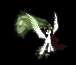 Size: 1120x969 | Tagged: safe, artist:spacehunt, oc, oc only, oc:aurora, demon, dark magic, doublecorn, hunter, magic, solo