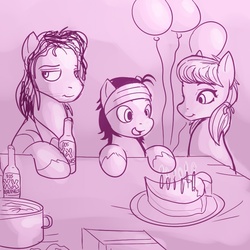 Size: 800x800 | Tagged: safe, artist:drbdnv, oc, oc only, earth pony, pony, balloon, birthday, monochrome