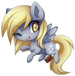 Size: 704x709 | Tagged: safe, artist:extra-fenix, derpy hooves, pegasus, pony, g4, 2013, ;d, chibi, female, flying, letter, mare, one eye closed, open mouth, open smile, simple background, smiling, solo, transparent background, wink