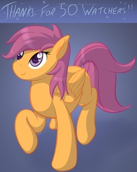 Size: 4000x5000 | Tagged: safe, artist:plazyma, scootaloo, pegasus, pony, g4, absurd resolution, female, folded wings, mare, older, older scootaloo, purple background, raised hoof, simple background, smiling, solo, wings