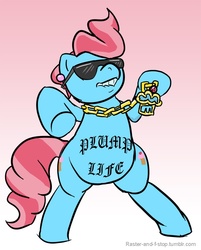 Size: 700x869 | Tagged: safe, artist:desert-sage, cup cake, earth pony, pony, g4, 30 minute art challenge, bipedal, blackletter, bling, chubby, female, gangsta, necklace, plump, solo, sunglasses