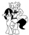 Size: 512x612 | Tagged: safe, artist:pembroke, oc, oc only, oc:ink blot, pony, unicorn, breasts, clothes, demon dog, furry, monochrome, riding