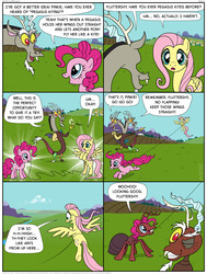 Size: 1133x1500 | Tagged: safe, artist:kturtle, discord, fluttershy, pinkie pie, ant, g4, comic, fourth wall, go fly a kite, kite, species swap