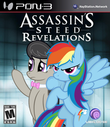 Size: 784x900 | Tagged: safe, artist:godoffury, artist:nickyv917, artist:vaderpl, octavia melody, rainbow dash, earth pony, pegasus, pony, g4, assassin's creed, assassin's creed revelations, box art, esrb, female, game cover, m rating, mare, parody, playstation 3, sony, ubisoft