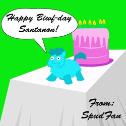 Size: 1200x1200 | Tagged: safe, artist:spudfun, fluffy pony, birthday, cake, fluffy pony original art, santanon, solo