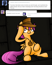 Size: 666x830 | Tagged: safe, artist:alsyklark, scootaloo, pegasus, pony, scootalootheadventurer, g4, female, hat, solo, tumblr