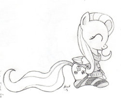 Size: 1024x822 | Tagged: safe, artist:hushnowquietnow, fluttershy, g4, clothes, female, monochrome, sketch, socks, solo, striped socks, sweater, sweatershy, traditional art