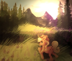 Size: 3534x2974 | Tagged: safe, artist:presleygirl, applejack, g4, crying, fanfic, female, scenery, solo, sunset