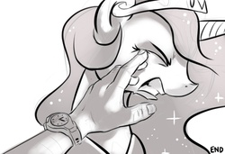 Size: 1127x773 | Tagged: safe, artist:gsphere, princess celestia, human, g4, disgusted, grayscale, hand, monochrome, pov, wristwatch