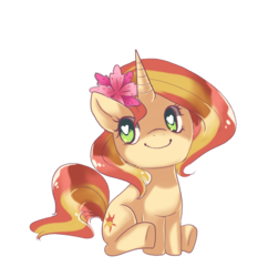 Size: 500x537 | Tagged: dead source, safe, artist:loyaldis, sunset shimmer, pony, unicorn, g4, female, flower, flower in hair, heart eyes, simple background, smiling, solo, transparent background, wingding eyes