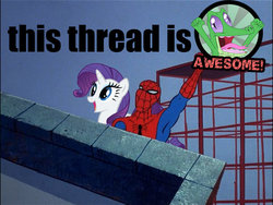 Size: 680x510 | Tagged: safe, gummy, rarity, g4, 60s spider-man, crossover, happy, image macro, male, meme, spider-man, thread, wat