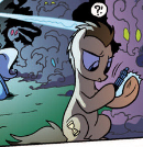 Size: 130x134 | Tagged: safe, idw, official comic, doctor whooves, time turner, g4, spoiler:comic, cropped, exclamation point, interrobang, lowres, question mark, sonic screwdriver