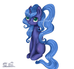 Size: 1700x1600 | Tagged: safe, artist:colorettaw, princess luna, g4, cute, female, filly, high ponytail, long hair, ponytail, simple background, sitting, solo, woona