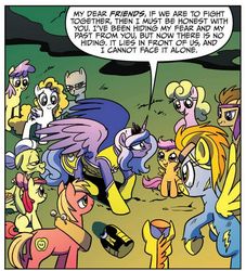 Size: 572x630 | Tagged: safe, idw, official comic, apple bloom, big macintosh, carrot cake, daisy, doctor whooves, flower wishes, granny smith, princess luna, scootaloo, spitfire, surprise, time turner, alicorn, earth pony, pegasus, pony, friendship is magic #8, g4, spoiler:comic, butt, butt tail, comic, heather nuhfer, male, nightmare rarity (arc), paul morrissey, plot, s1 luna, stallion