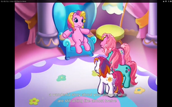 Size: 1920x1200 | Tagged: safe, screencap, minty, pinkie pie (g3), storybelle, sunny daze (g3), a very pony place, g3, two for the sky, youtube caption