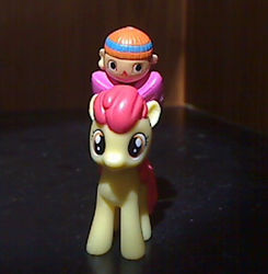 Size: 353x360 | Tagged: safe, artist:solrac31337, apple bloom, g4, animal crossing, crossover, humans riding ponies, irl, photo, riding, toy, toy pony cavalry, villager