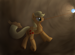 Size: 3100x2278 | Tagged: safe, artist:crusierpl, applejack, earth pony, pony, g4, chest fluff, female, hole, rope, solo, underground