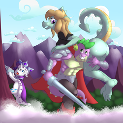 Size: 1500x1500 | Tagged: safe, artist:khorme, princess platinum, rarity, spike, oc, dragon, g4, angry, beefspike, bondage, bottomless, butt, chains, clothes, colored, corey powell, damsel in distress, dragoness, feet, female, knight rescues the princess, male, parody, plot, rescue, wrong damsel, yelling