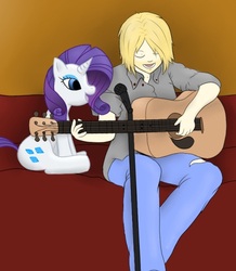 Size: 489x561 | Tagged: safe, artist:blackcat027, rarity, human, g4, guitar, kurt cobain, microphone, nirvana, singing