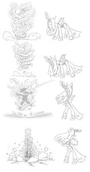 Size: 800x1529 | Tagged: safe, artist:carnifex, lightning bolt, queen chrysalis, white lightning, g4, burying, monochrome, tumblr