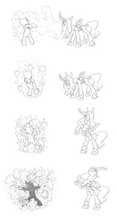 Size: 800x1529 | Tagged: safe, artist:carnifex, oc, oc only, oc:miasma, changeling, changeling queen, changeling oc, changeling queen oc, explosion, female, fire, gas, monochrome, tumblr