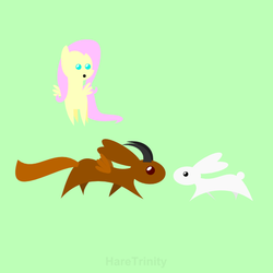 Size: 601x601 | Tagged: safe, artist:haretrinity, angel bunny, fluttershy, g4, :o, observer, pointy ponies