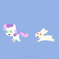 Size: 601x601 | Tagged: safe, artist:haretrinity, sweetie belle, rabbit, g4, chase, pointy ponies, running