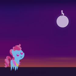 Size: 601x601 | Tagged: safe, artist:haretrinity, cup cake, hare, g4, moon, night, pointy ponies