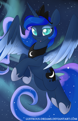 Size: 900x1391 | Tagged: safe, artist:lustrous-dreams, princess luna, g4, aurora borealis, colored wings, colored wingtips, female, solo, stars