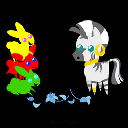 Size: 601x601 | Tagged: safe, artist:haretrinity, zecora, rabbit, zebra, g4, pointy ponies, poison joke