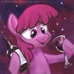 Size: 500x500 | Tagged: safe, artist:kenket, artist:spainfischer, berry punch, berryshine, earth pony, pony, g4, alcohol, female, mare, solo, traditional art, wine, wine bottle, wine glass