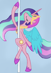 Size: 994x1420 | Tagged: safe, artist:arrkhal, princess celestia, alicorn, pony, g4, butt, female, mare, pinklestia, plot, pole dancing, solo, stripper, stripper pole