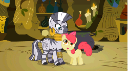 Size: 518x291 | Tagged: safe, screencap, apple bloom, zecora, zebra, g4, the cutie pox, animated, female, out of context