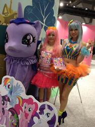 Size: 768x1024 | Tagged: safe, pinkie pie, rainbow dash, rarity, spike, twilight sparkle, human, g4, belly button, bushiroad, cosplay, irl, irl human, japan, japanese, midriff, photo, twidayo