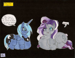 Size: 1018x784 | Tagged: safe, artist:squishyluna, nightmare rarity, princess luna, g4, fat, nightmare grayity, nightmare raritubby, obese, princess moonpig, s1 luna