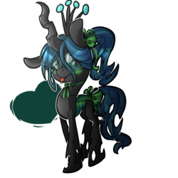 Size: 1000x1000 | Tagged: safe, artist:luga12345, queen chrysalis, changeling, changeling queen, nymph, g4, alternate hairstyle, crown, cute, cutealis, female, glasses, high ponytail, jewelry, ponytail, regalia, ribbon, simple background, solo, tongue out, transparent background