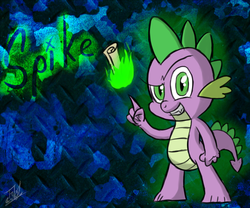 Size: 900x750 | Tagged: safe, artist:tomazii7, spike, g4, dragon mail, fire, green fire, male, scroll, solo