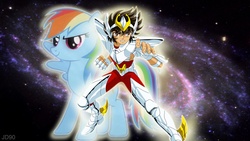 Size: 1024x576 | Tagged: safe, rainbow dash, g4, anime, crossover, funny, saint seiya