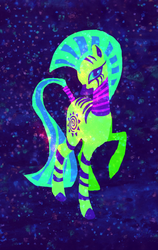 Size: 646x1024 | Tagged: safe, artist:deepfriedrainbows, zecora, zebra, g4, female, glowing, recolor, solo, surreal