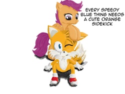 Size: 1024x768 | Tagged: safe, artist:talesofthewinterborn, scootaloo, g4, crossover, male, miles "tails" prower, sonic the hedgehog (series)