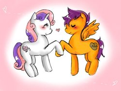 Size: 1024x772 | Tagged: safe, artist:gloommix, sweetie belle, oc, oc:tagalong, g4, canon x oc, female, heart, male, shipping, straight