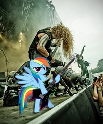 Size: 623x750 | Tagged: safe, rainbow dash, human, pegasus, g4, bass guitar, day, electric guitar, guitar, heavy metal, metal as fuck, musical instrument, ponies in real life, rock (music)