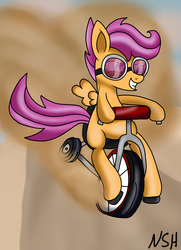 Size: 2546x3509 | Tagged: safe, artist:novaspark, scootaloo, g4, bicycle, female, goggles, solo